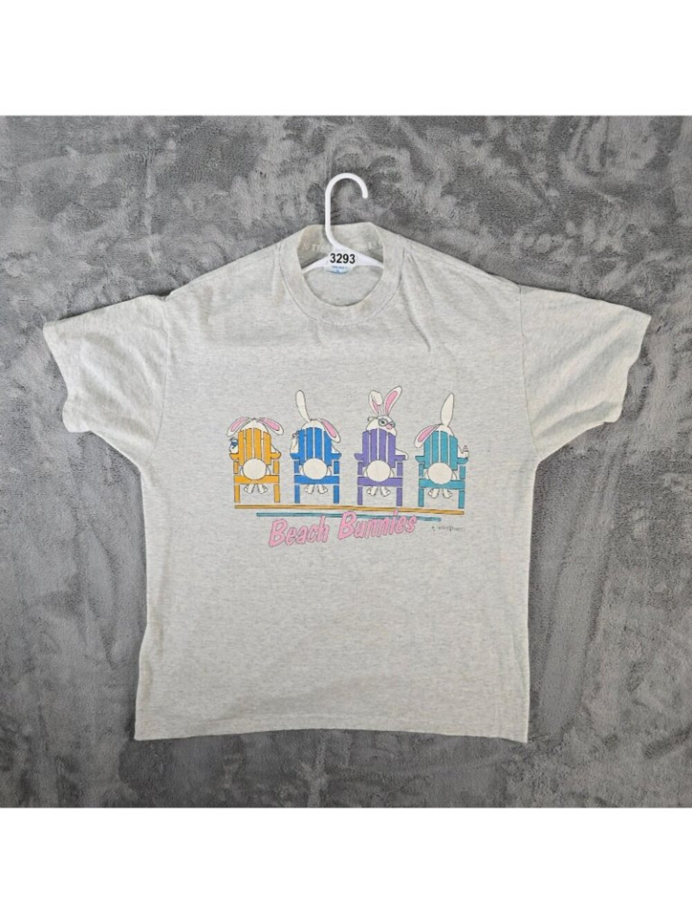 Vintage 1980s Hef-T by Tee Jays Gray Wild Hare Beach Bunnies T-Shirt (L/XL) - Picture 9 of 11